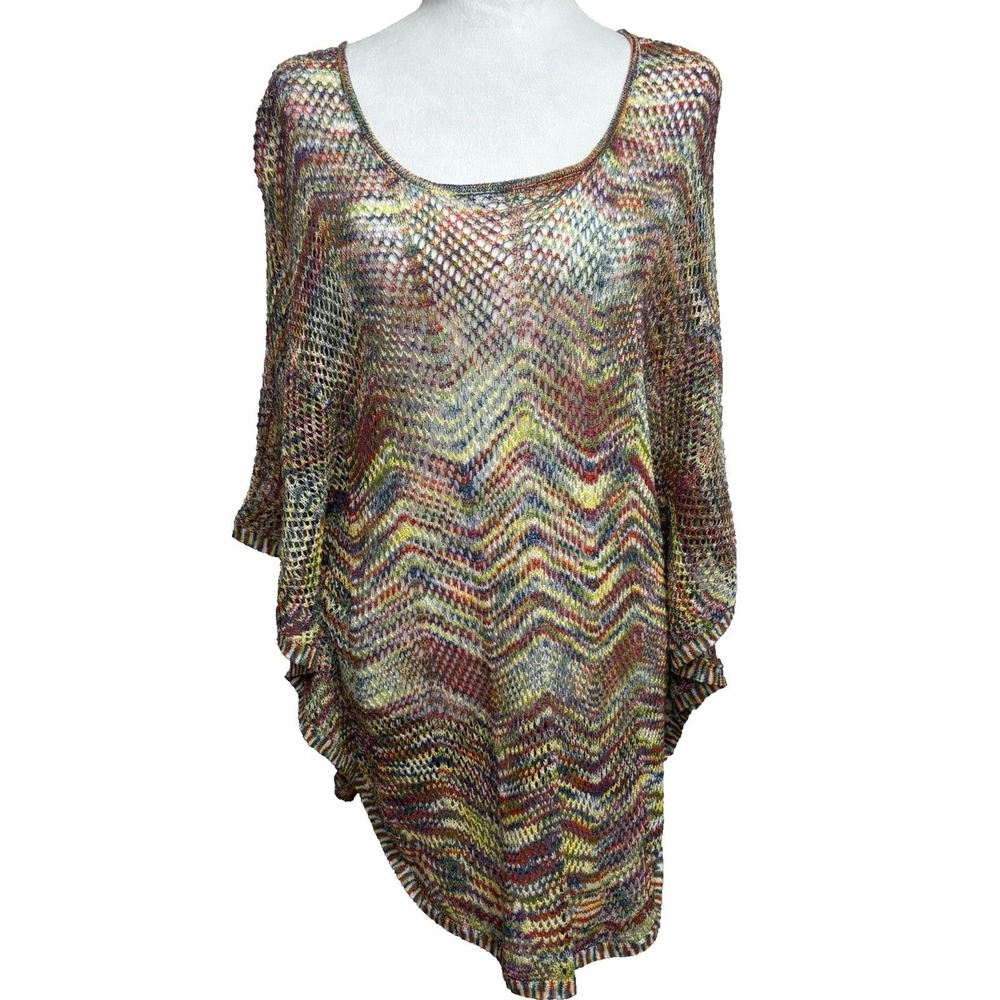 Dressbarn Poncho Top Swim Cover-Up Rainbow Chevron Open Knit Crochet Boho 1X